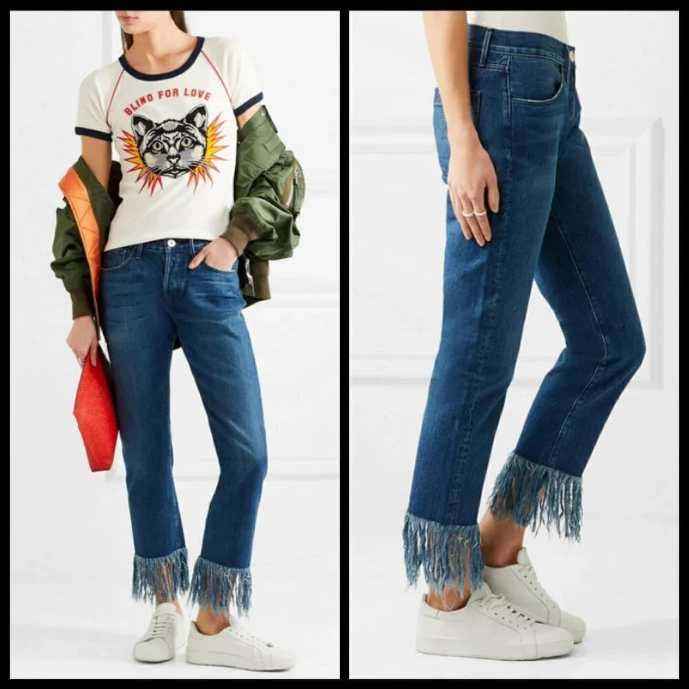 💕3x1💕 Straight Crop Fringe Jean Button Fly High Waisted Cropped ~ Lima 27 NWT